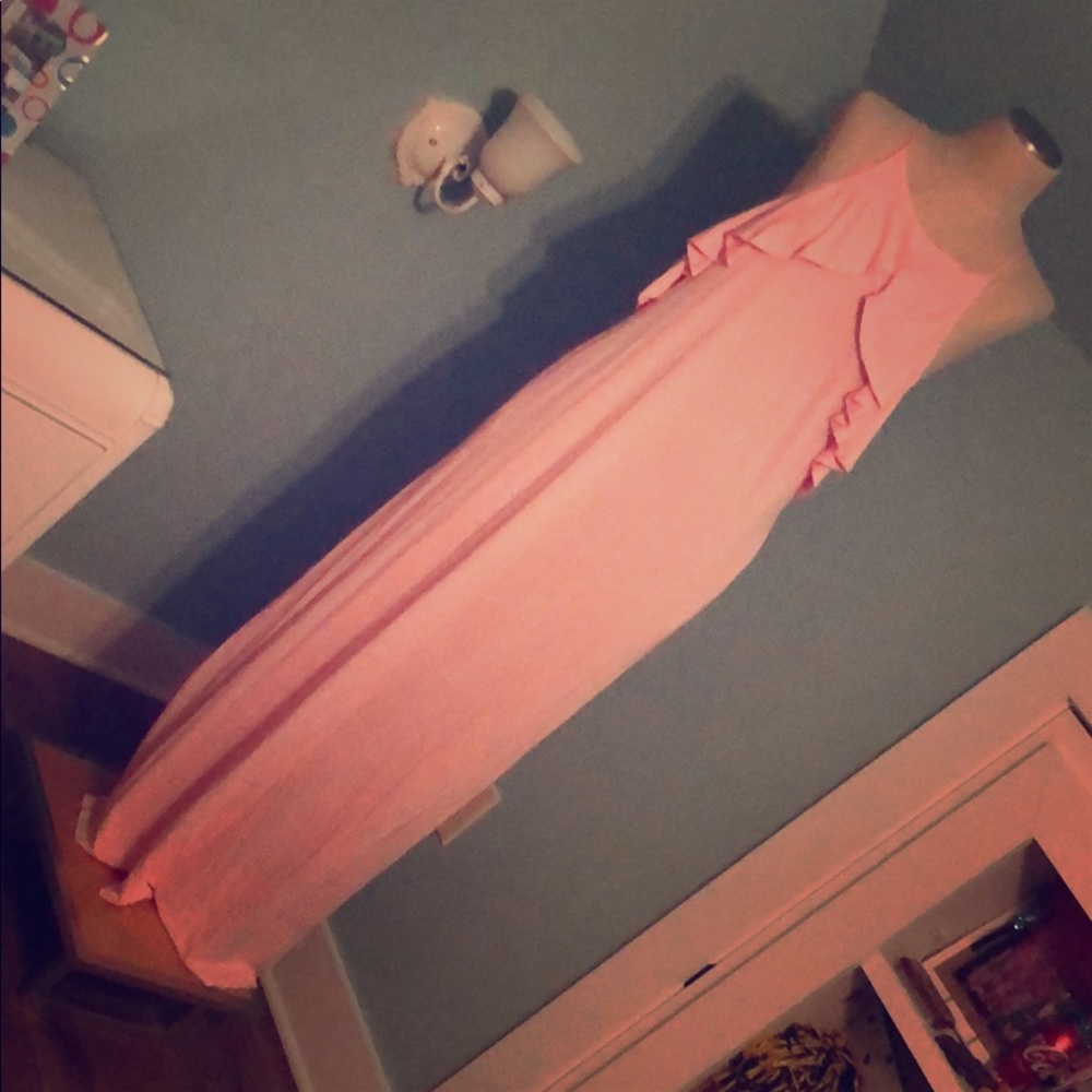 NWT pretty pink drape-ruffle sleeveless maxi - L